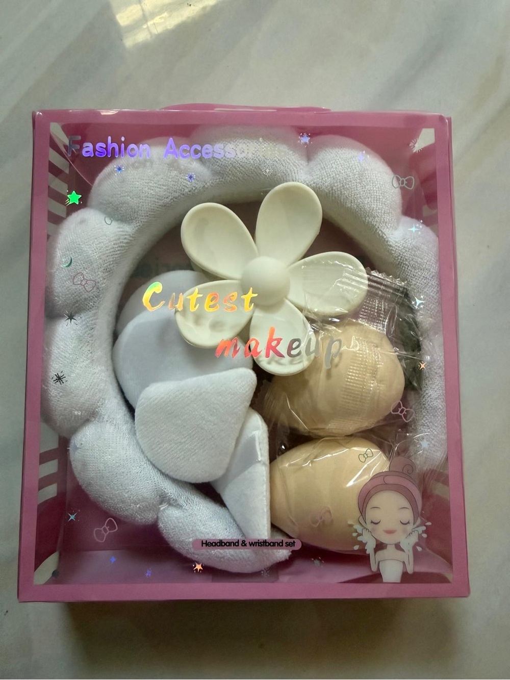 Kids White Plush Headband and Makeup Accessory Set